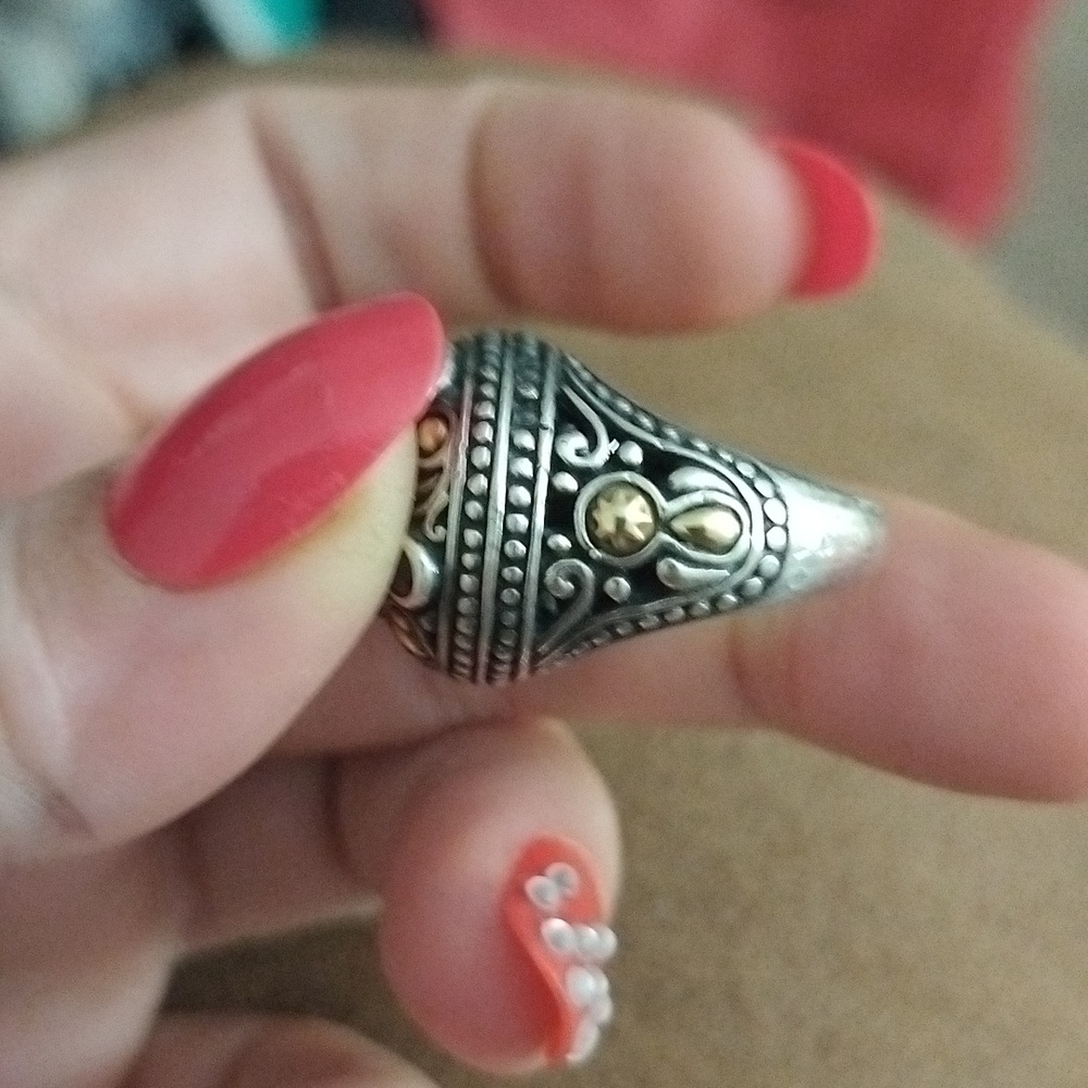 🔥Vintage Samuel Benham Sterling Silver 18 K gold W/Real Gemstones Cocktail Ring - Picture 6 of 11